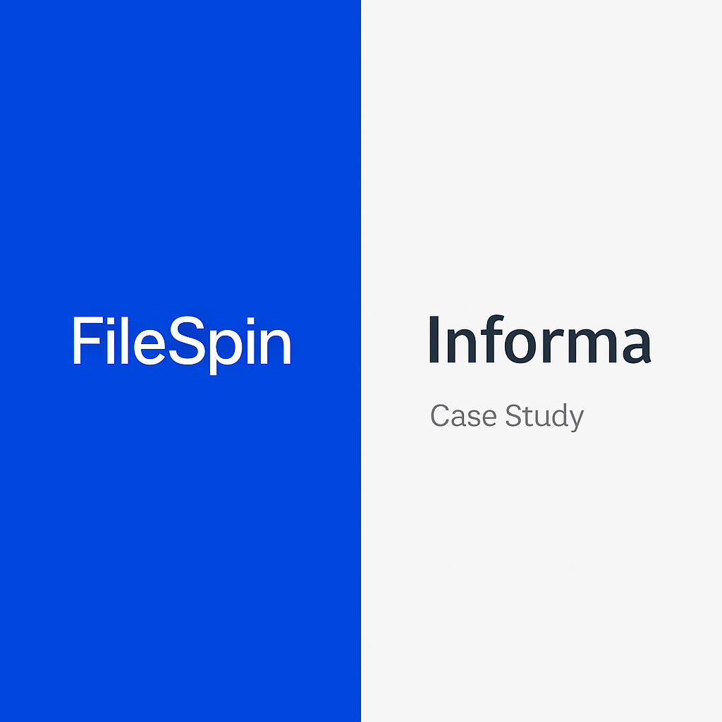 Create a minimal case study thumbnail image with text only no logosLayoutSplit composition  left section 40 in royal blue right section 60 in light gr-4
